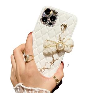 Étui en cuir d'agneau à motif diamant XP986 pour Apple 16 Pro Max, strass iPhone 12 <span class=keywords><strong>Clover</strong></span> XS/14 Soft 13 Nouveau modèle - Product Image 3