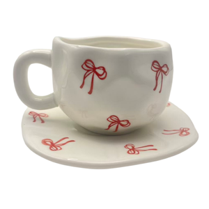 300ml Light Luxury Ceramic <b>Coffee</b> <b>Mug</b> Hand-Painted Bow Ins Style Cute Tea Cup and Saucer <b>Set</b> with Tray for Breakfast or Party - Product Image 3