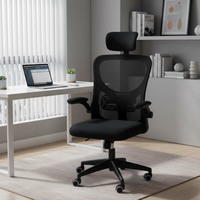 Chaise de bureau ergonomique en maille respirante avec dossier haut et appui-tête réglable, pivotante