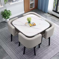 Ensemble de table à manger moderne en bois pour cuisine et hôtel avec 4 chaises, petit plateau en marbre, meubles de salon