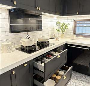 Armoires de cuisine compactes BALOM sur mesure pour petits espaces, placards de rangement en PVC avec organiseurs de tiroirs et base d'évier - Product Image 2