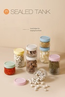 Bocaux de conservation en verre de qualité alimentaire au design moderne, plusieurs couleurs de couvercles - Contenants de cuisine empilables pour grains de café, céréales ; Rangement