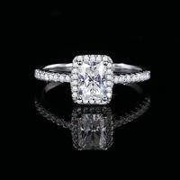 Bague en argent sterling S925 à quatre griffes, émeraude taille radiant en forme de cube de sucre, moissanite 2 carats, bague de mariage, bague diamant moissanite