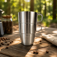Mug à café empilable en verre incassable de 300 ml (10 oz), tasse isotherme sous vide, gobelet à bière en acier inoxydable pour les voyages en extérieur
