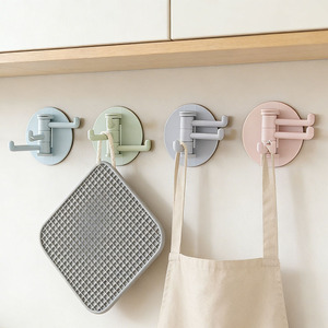 Traceless adhesive 3-<b>branch</b> rotating hook for kitchen and bathroom walls, plain color hooks for home use, nail-free adhesive - Product Image 1