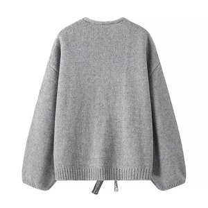 Venda quente Personalizado Novo Design Moda v-pescoço Patchwork Lace Up <span class=keywords><strong>Bow</strong></span> Tie Cropped Top Pullover Camisolas De Malha <span class=keywords><strong>Cardigan</strong></span> para as mulheres - Product Image 3