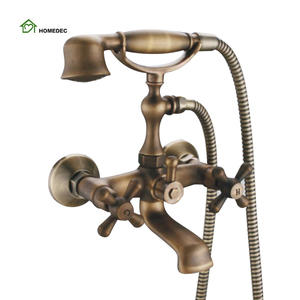 High Quality Two Holes Wall Mount Bath Faucets With Handheld <b>Shower</b> Head Phone Retro Vintage Cooper <b>Shower</b> <b>System</b> LY-1817 Cooper - Product Image 5