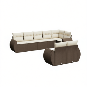 Ensemble de canapés de jardin en rotin brun avec coussins crème, mobilier d'extérieur au design contemporain - Product Image 1