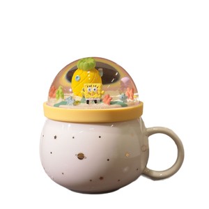Tazza in Ceramica con Coperchio a Forma di Fiocco di Neve Spongebob, Design Micro Paesaggio Cartoon, Vendita Diretta dalla Fabbrica, per Festa dei Bambini, San Valentino, Compleanno - Product Image 5