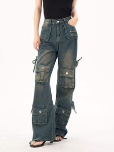 بنطلون جينز وملابس عمل بجيوب كبيرة بنطلون جينز رقص الشوارع جينز فضفاض كلاسيكي متعدد الجيوب - Product Image 2