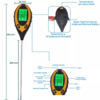 Testeur de Sol Numérique LCD 4-en-1 de pH, Température, Humidité et Luminosité pour Jardin, Plastique Personnalisable OEM pour Ferme