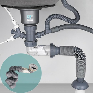 ท่อระบายน้ำแบบปรับแต่งได้ PP ท่อระบายน้ำแบบยืดหดได้ ท่อระบายน้ำในครัว ท่อระบายน้ำกันรั่ว อุปกรณ์ห้องน้ำ อ่างล้างจาน - Product Image 2