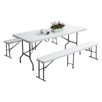 Table Pliante Portable Rectangulaire Moderne en Plastique Blanc de 1,5 Mètre pour Banquets, Repas et Camping en Extérieur