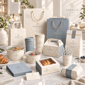 Juego de Cajas de Embalaje Ecológicas Impresas Personalizadas para Alimentos, Vaso de Papel para Café y Bolsa para Llevar para Cafetería, Panadería, Restaurante, Venta al por Mayor - Product Image 1