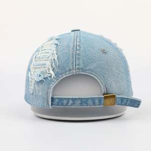 Wholesale Custom High Quality 6 Panel Unstructured Denim Dad Hat,Oem Plain Metal Buckle Blank Distressed <b>Women</b> <b>Baseball</b> <b>Caps</b> - Product Image 6