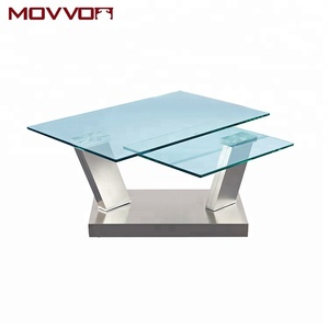 Foshan supplier rectangular swivel glass stainless steel base coffee table with open and close function - Product Image 2
