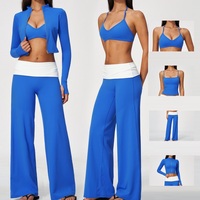 Ensemble de yoga 4 pièces : Soutien-gorge de sport dos nu, Débardeur à col carré, Veste courte zippée, Pantalon large à taille repliable, Vente en gros ODM OEM