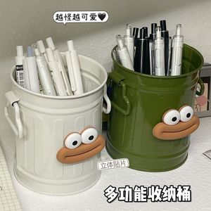 Lindo Portaplumas Redondo de Hierro, Contenedor de Escritorio de 6L sin Tapa, Estilo Retro - Product Image 3