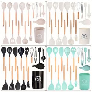 Accesorios para electrodomésticos de cocina, juegos de utensilios de cocina, juego de utensilios de cocina de silicona con mango de madera para cocinar - Product Image 1