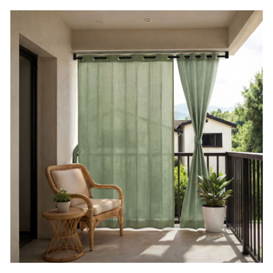Moon Stone Eyelet Outdoor Curtains 180 GSM with Soft Sage Green Tone and <b>Light</b> Filtering Fabric for Calm Balcony - Product Image 1