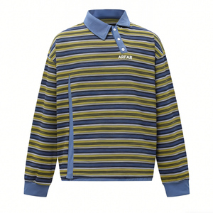 T-Shirt a Maniche Lunghe da Uomo in Cotone con Collo Asimmetrico a Righe Primaverile con Colletto <span class=keywords><strong>Polo</strong></span> - Product Image 1