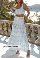 Deux pièces ensemble femmes vêtements été 2023 Logo personnalisé marque qualité bleu blanc Plaid vacances plage robes femmes