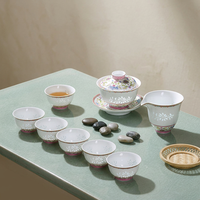 Service à thé émaillé Linglong, style national Jingdezhen, en céramique, pour thé Kung Fu, avec tasses, théière, couvercle et bol – Vente en gros