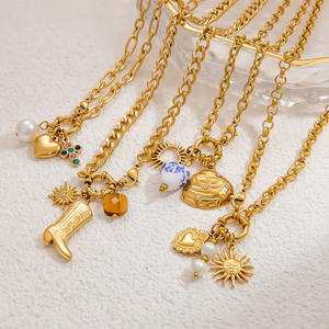 Collar de Perlas Ajustable DIY al por Mayor, Chapado en Oro de 18K, Acero Inoxidable, Cierre <span class=keywords><strong>OT</strong></span> con Colgante de Corazón, Sol y <span class=keywords><strong>Botas</strong></span> para Mujer - Product Image 1