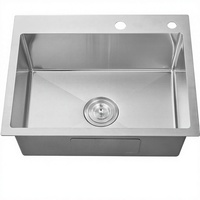NEXGRAND 24-Zoll-Küchenspüle aus 304 Edelstahl, 24x18x9 Rechteckige Aufsatzspüle, Handgefertigt, Modern, 2-Loch-Ablaufgarnitur aus Messing