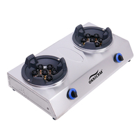 Réchaud à gaz coupe-vent 2 brûleurs en acier inoxydable, cuisinière à gaz haute puissance avec commande par bouton