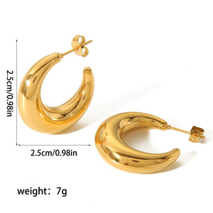 Crescent C-Shaped Hoop Earrings 18K Gold Stainless Steel Geometric <b>Moon</b> Design For Women Party Fashion Jewelry - Product Image 4