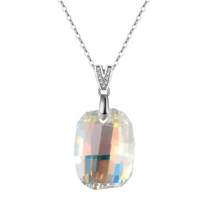RINNTIN SWN25 925 Silver Pendant Made with Crystals Moonlight Clear 29mm Chunky Rectangle Crystal 925 Silver Necklace