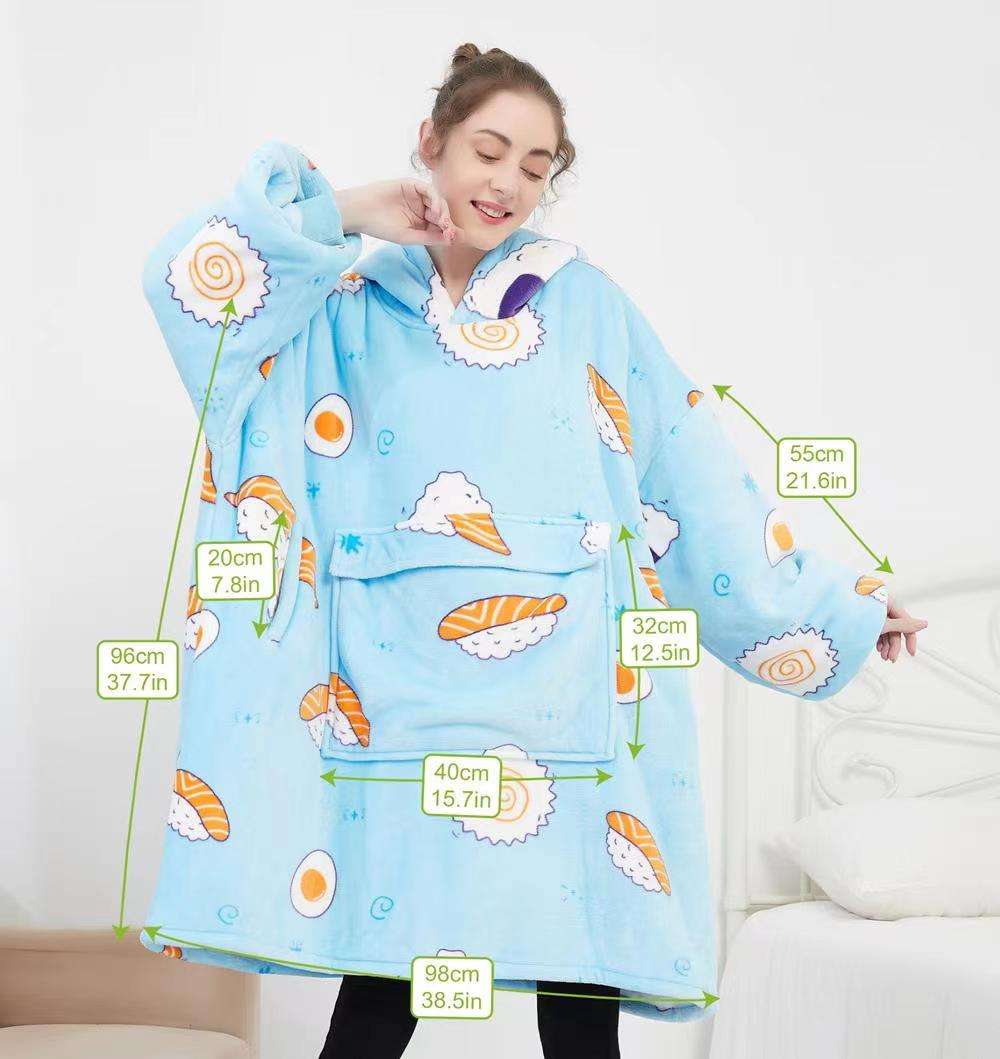 Soft Warm Custom Logo Blue Avocado Oversized Hoodie Blanket