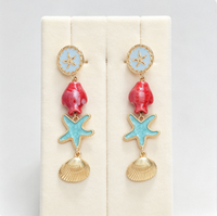Boucles d'oreilles pendantes en alliage de zinc, thème océan, étoile de mer et coquillage, bijoux de plage d'été pour femme, cadeau