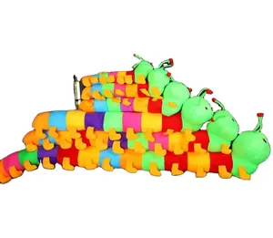Toptan renkli böcek peluş oyuncak çocuk oyuncak çocuklar için dolması yumuşak solucan peluş oyuncak yastık peluş uzun yastık solucan