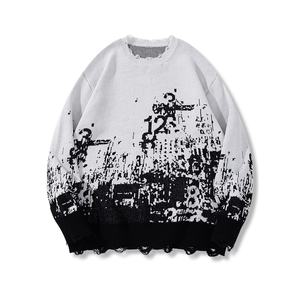 <span class=keywords><strong>Pull</strong></span> de mode streetwear américain pour hommes, <span class=keywords><strong>vintage</strong></span>, ourlet effiloché, décontracté, ample, à manches longues, en tricot - Product Image 3