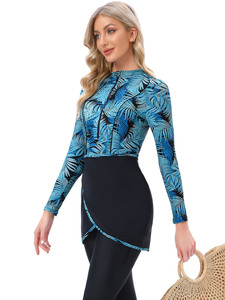 Maillot de bain musulman modeste à manches longues avec fermeture éclair, ensemble 3 pièces avec chapeau et coussinets de poitrine - Product Image 2