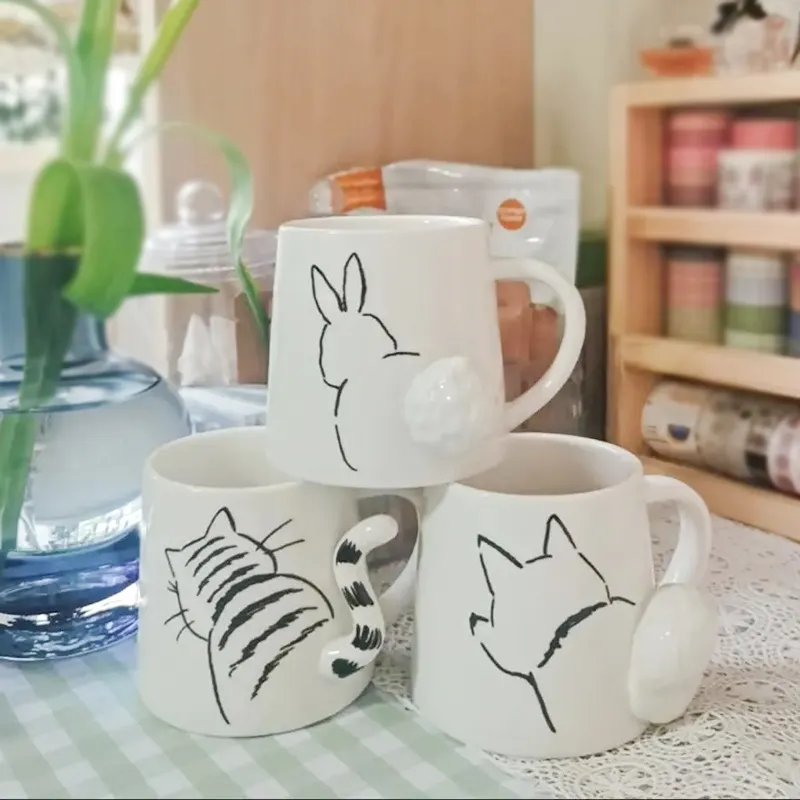 अनुकूलित 3D कार्टून कुत्ते बिल्ली पशु आकार मग प्रिंट सिरेमिक मग सफेद कॉफी चाय कप