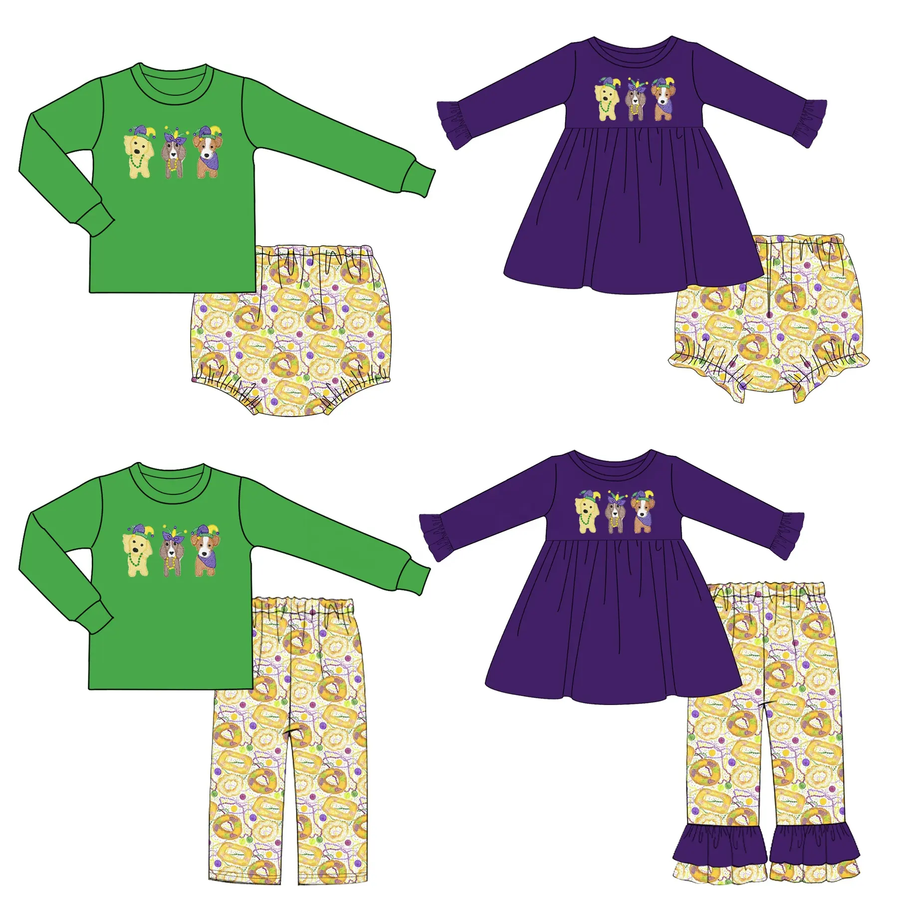Atacado de alta qualidade Kids Clothing Sets Primavera Baby Boys Boutique Roupas Mardi Gras Tops e Calças Outfits