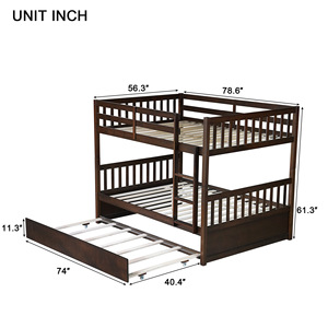Solid <b>Wood</b> <b>Bunk</b> <b>Bed</b> With Trundle Reddish Brown Twin Size For Kids Bedroom Furniture - Product Image 3