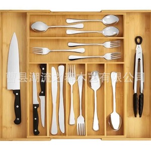 Cross-border wooden wardrobe <b>storage</b> <b>box</b>, <b>kitchen</b> knife organizer with retractable compartments, multi-compartment tableware - Product Image 1
