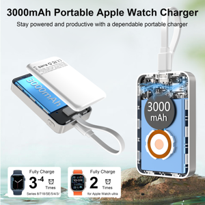 <span class=keywords><strong>Chargeur</strong></span> <span class=keywords><strong>portable</strong></span> pour téléphone <span class=keywords><strong>Chargeur</strong></span> de montre magnétique sans fil compact 3000mAh Banque d'alimentation à charge rapide pour Smart Watch Series Noir - Product Image 5