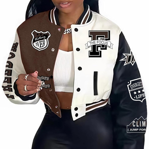 Primavera 2024, recién llegados, abrigo de béisbol, chaqueta universitaria estampada a la moda para mujer, chaqueta Bomber Trendsetter Street con bolsillo para mujer - Product Image 1