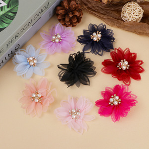 Broches de mode 3D, mini fleurs, imitation perle, organza, accessoires de bijoux pour femmes, fête, bricolage - Product Image 3