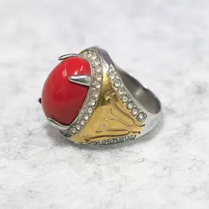 सरल डिजाइन अनुकूलित स्टेनलेस स्टील की अंगूठी गहने महिलाओं अंडाकार लाल पत्थर के छल्ले रूबी की अंगूठी