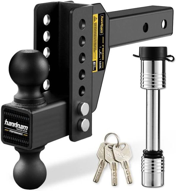 6" Adjustable Drop Trailer Hitch 13500 LBS 2" Receiver Fits 2"/2-5/16" Ball Dual Anti-Theft Pins for Truck Trailer Towing
