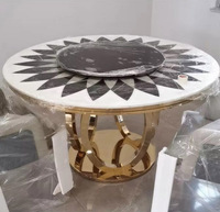 Ensemble de salle à manger en marbre naturel moderne personnalisé en usine Ensembles de table à manger ronde noir et blanc bon marché avec 6 chaises en cuir