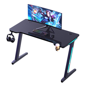 Personalizado ajustable RGB LED luces Gaming escritorio Metal y madera <span class=keywords><strong>Mesa</strong></span> <span class=keywords><strong>PC</strong></span> <span class=keywords><strong>Gamer</strong></span> ordenador <span class=keywords><strong>mesa</strong></span> con superficie de carbono portavasos - Product Image 1