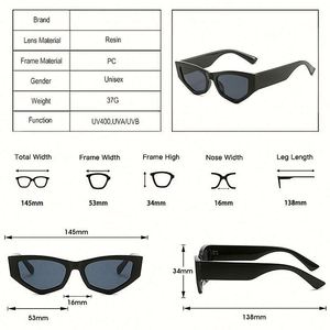 Gafas de Sol Retro de Moda 2022 para Hombre, Negras, Poligonales, con Protección UV400, Gafas de Sol Irregulares de Ojo de Gato para Mujer - Product Image 5