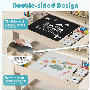 Mesa <span class=keywords><strong>de</strong></span> Actividades <span class=keywords><strong>de</strong></span> Madera Resistente para Niños, Juego <span class=keywords><strong>de</strong></span> Mesa y Sillas para Niños con Tablero Extraíble <span class=keywords><strong>de</strong></span> Doble Cara - Product Image 4